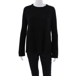 Allude Womens Cashmere Crew Neck Ribbed Long Sleeve Sweater Black Size M